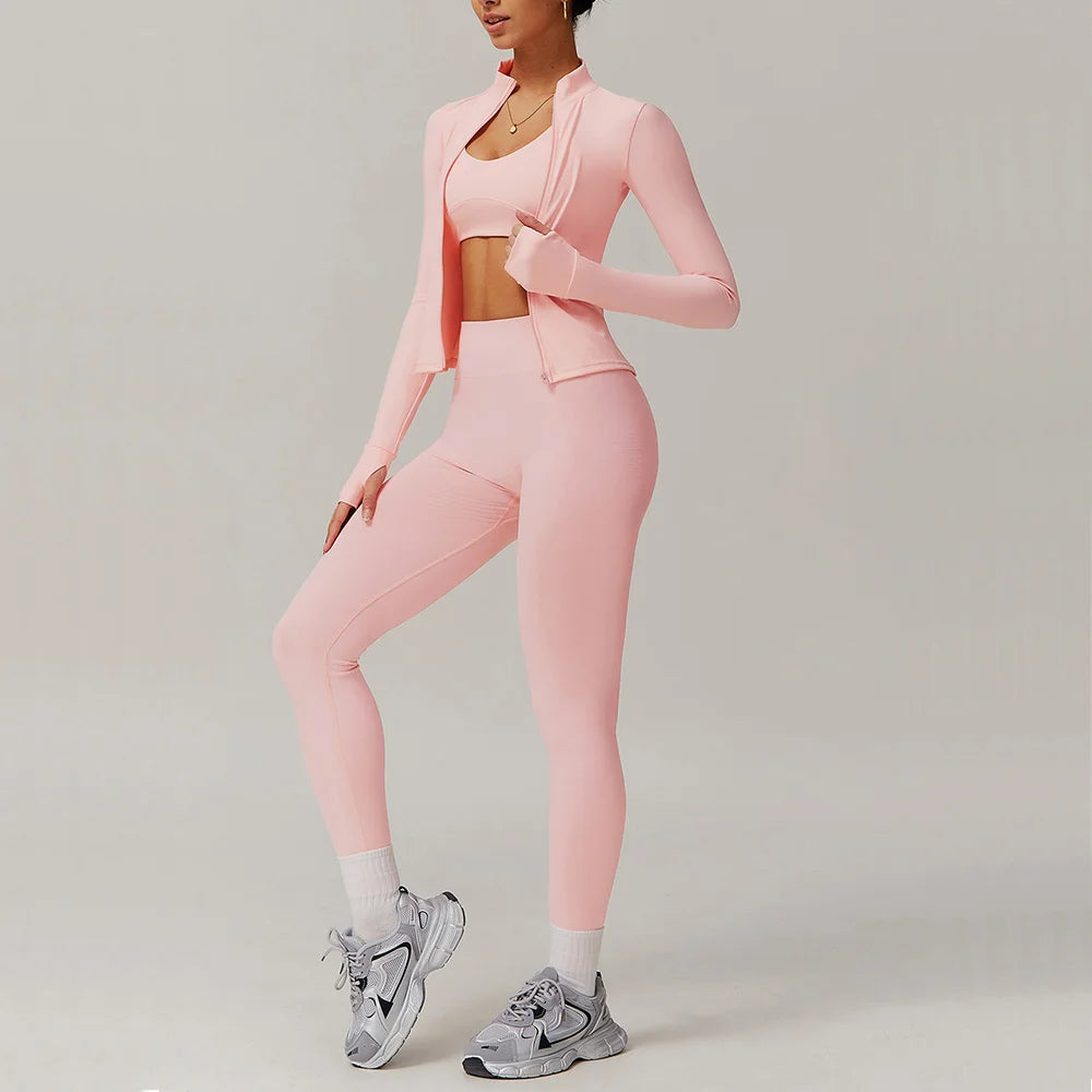 Yoga Suit 2PCS Sports Set Women Gym Set Women Tracksuit Running Workout Zipper Long Sleeve Shorts Yoga Clothing Athletic Wear