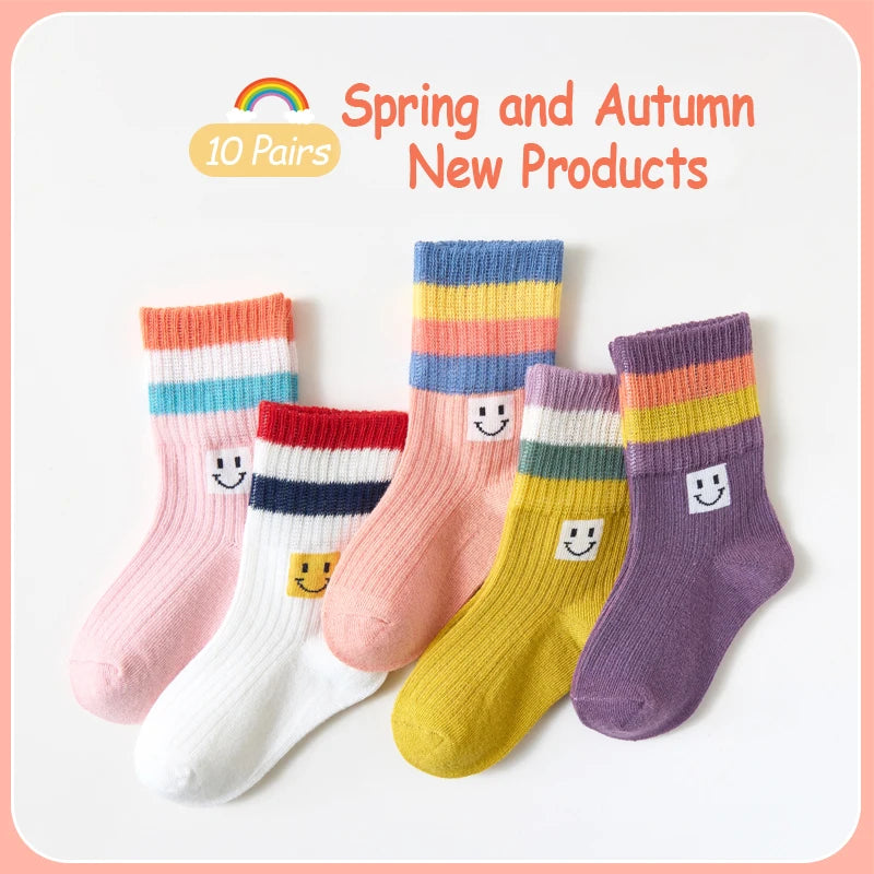 5Pairs 1-14Year Polyester Girl Mid-tube Socks Good Elasticity Wrinkle - Resistant Athletic Socks socks And Baby Heaters