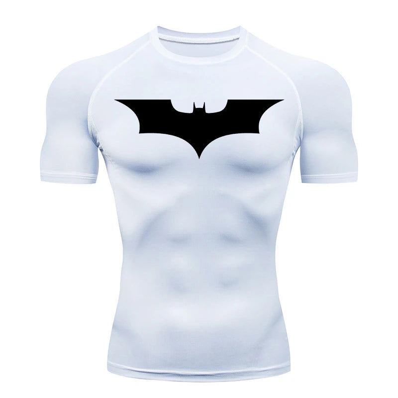 Bat Print Compression Shirts for Men Summer Short Sleeve Rash Guard Gym Workout Running Tshirt Athletic Quick Dry Tees Tops