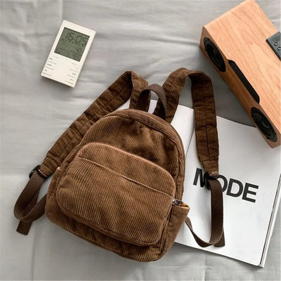 Casual Small Backpacks Aesthetic Corduroy Mini Backpack Purse Japanese Style Travel Roomly Double Shoulder Bags New Hot