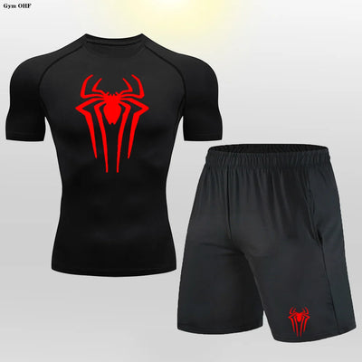 Men MMA Boxing Shorts Compression T Shirt Pants  Sportswear Spider