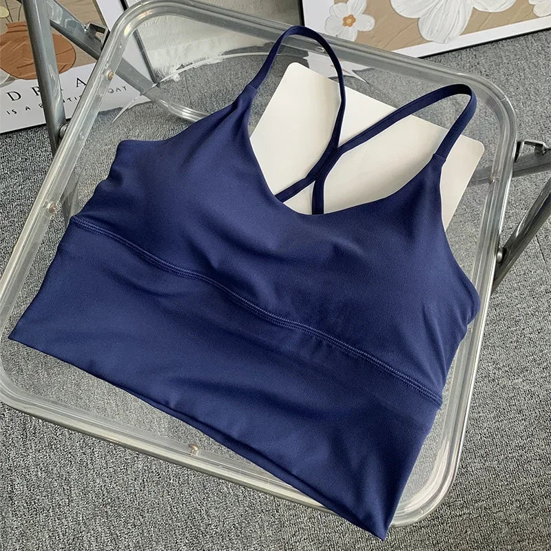 Fashion Sexy Cross Back Small Sling Yoga Underwear Women Breathable Shockproof Gym Fitness Running Sport Crop Tops Athletic Vest