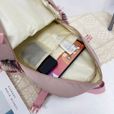 Nylon Bookbags with Plush Pendant Summer Backpack