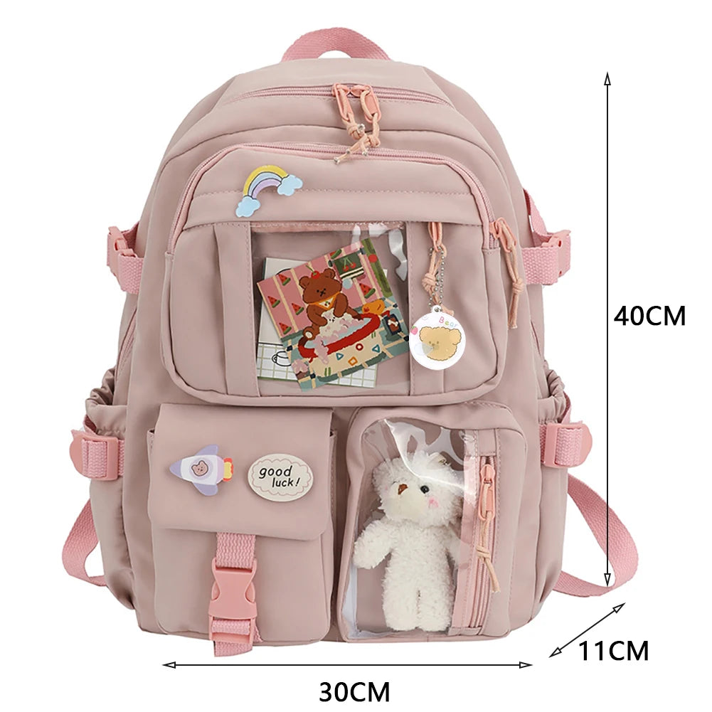 Nylon Bookbags with Plush Pendant Summer Backpack