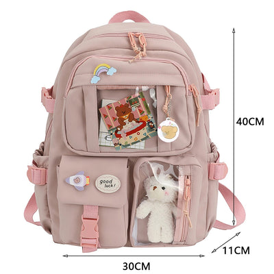 Nylon Bookbags with Plush Pendant Summer Backpack