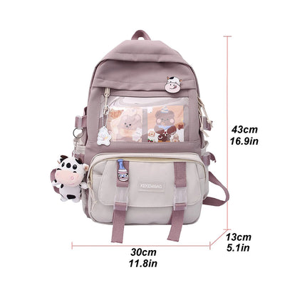 Nylon Bookbags with Plush Pendant Summer Backpack