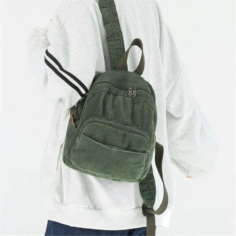 Casual Small Backpacks Aesthetic Corduroy Mini Backpack Purse Japanese Style Travel Roomly Double Shoulder Bags New Hot