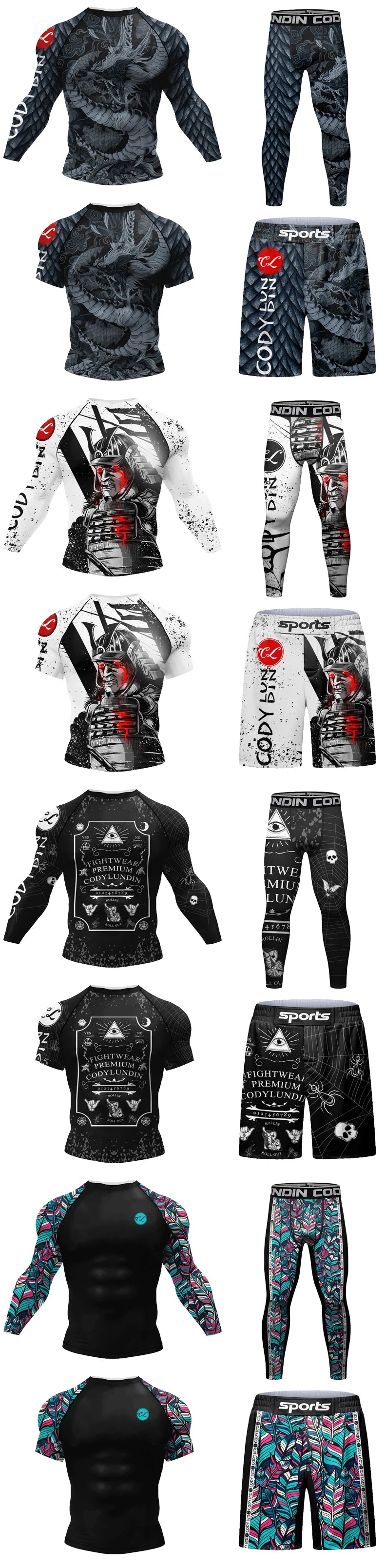 Hot sale Cody Lundin Durability MMA BJJ Rash Guard Tight Exercise Jogging T-Shirts+Pants 3D Print Compression Boxing Tracksuit