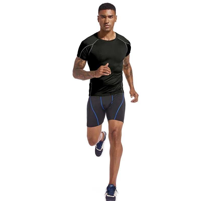 Men's Running T Shirt Summer Sportswear Skinny T-shirt Gym Fitness Sport Tops Tee Elastic Athletic Tights Compression Shirts Men