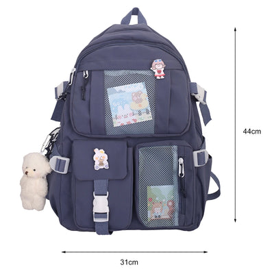 Nylon Bookbags with Plush Pendant Summer Backpack