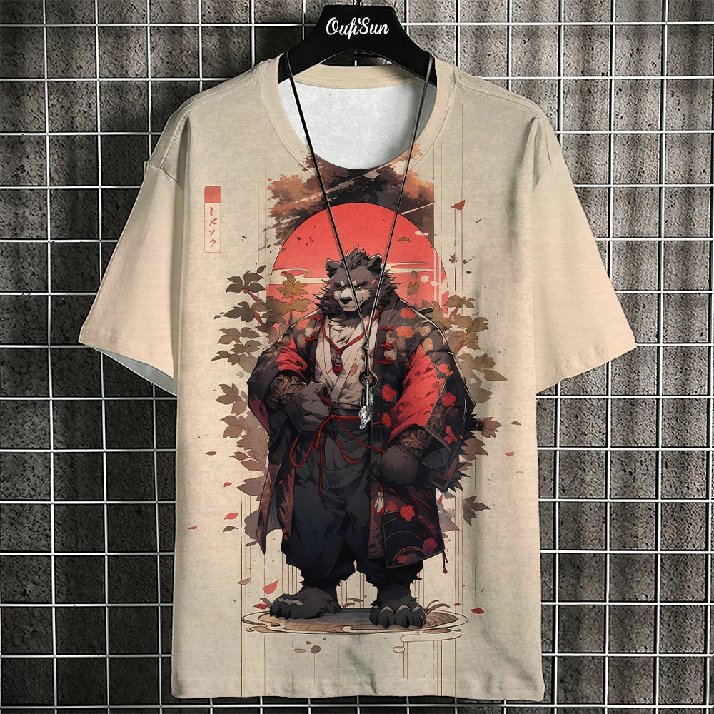 Summer Short Sleeve Harajuku Print Aniam T Shirt For Men O-Neck Oversized Pullover Fashion Streetwear Fashion Men‘s Clothing