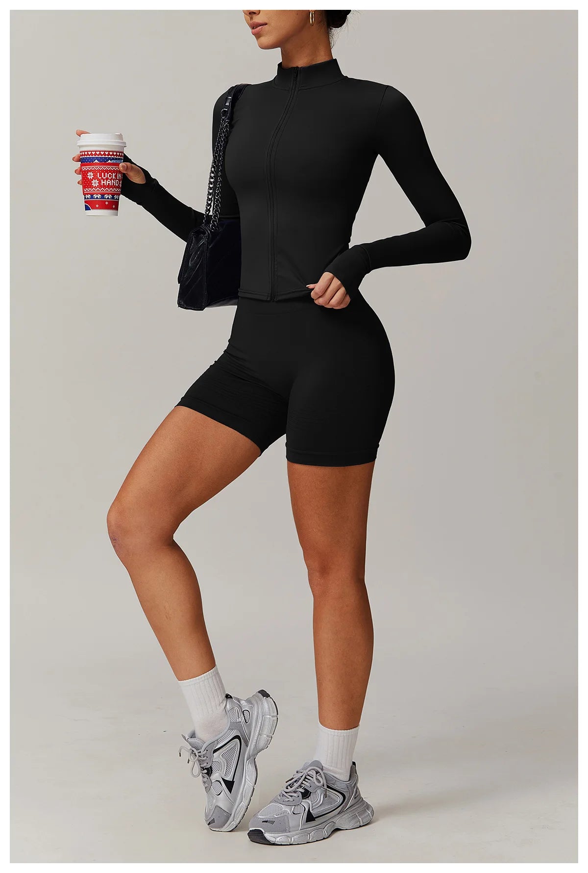 Yoga Suit 2PCS Sports Set Women Gym Set Women Tracksuit Running Workout Zipper Long Sleeve Shorts Yoga Clothing Athletic Wear