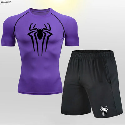 Men MMA Boxing Shorts Compression T Shirt Pants  Sportswear Spider
