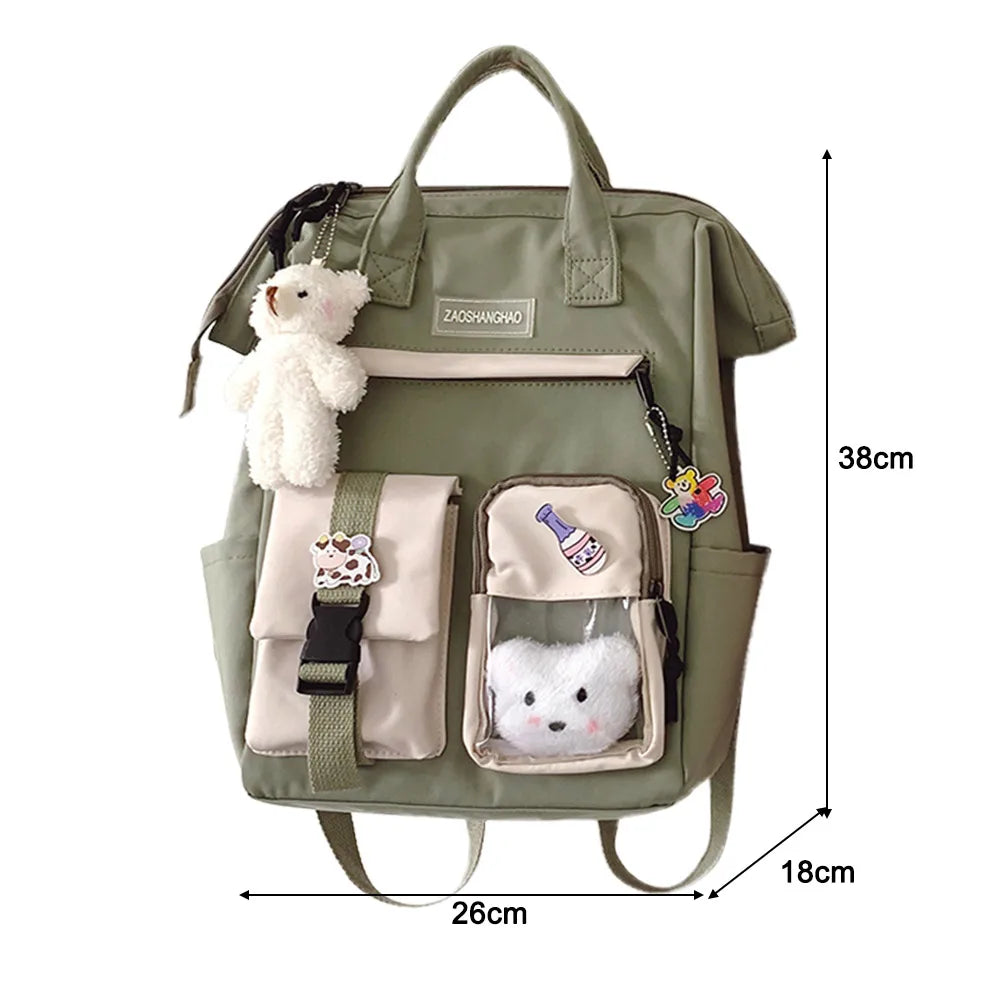 Nylon Bookbags with Plush Pendant Summer Backpack