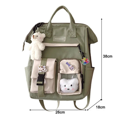 Nylon Bookbags with Plush Pendant Summer Backpack