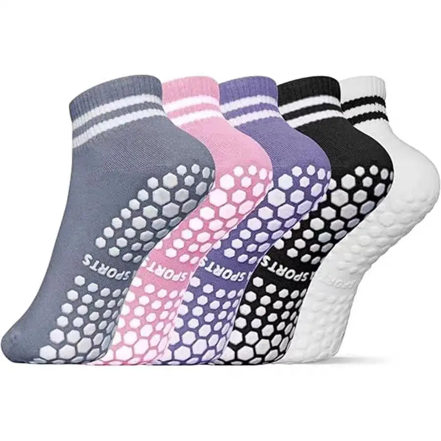 Grip Socks for Women, Non Slip Pilates Yoga Socks with Double Stripes Non Slip Socks for Workout, Ballet, Athletic Socks