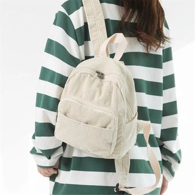 Casual Small Backpacks Aesthetic Corduroy Mini Backpack Purse Japanese Style Travel Roomly Double Shoulder Bags New Hot