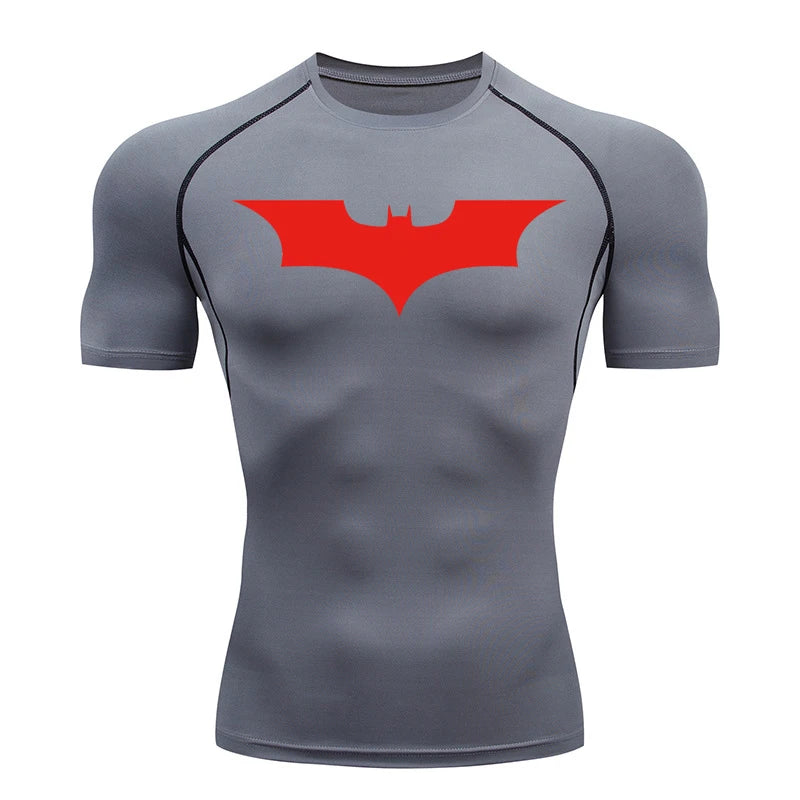 Bat Print Compression Shirts for Men Summer Short Sleeve Rash Guard Gym Workout Running Tshirt Athletic Quick Dry Tees Tops