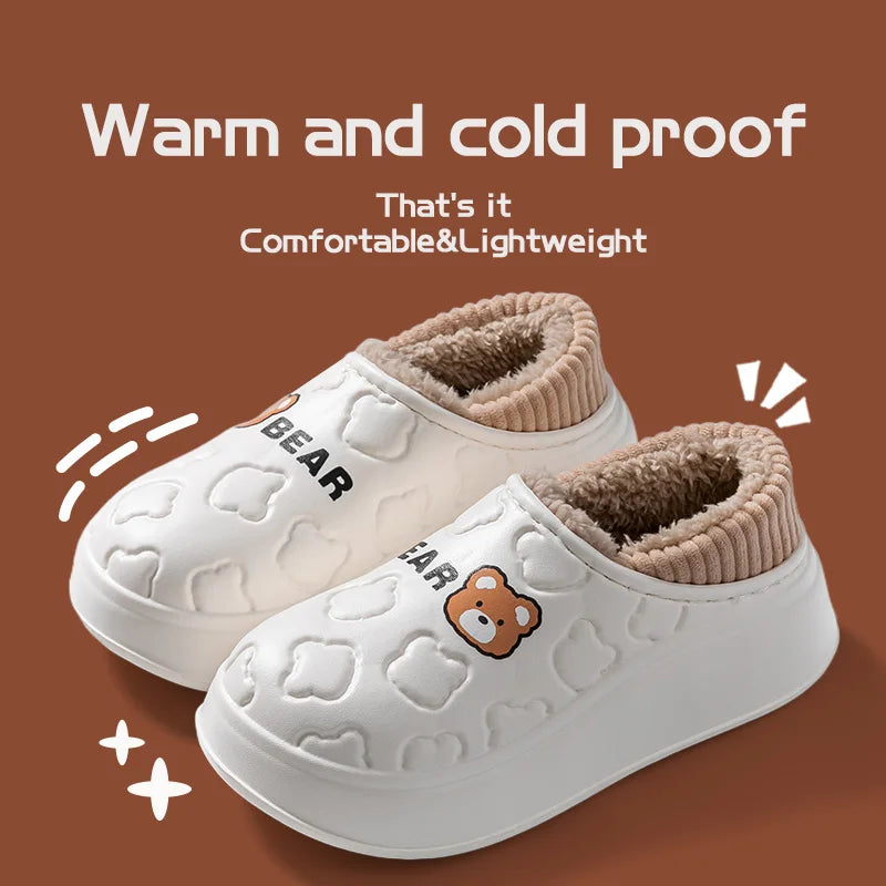 Waterproof cotton slippers for women in winter, new style for outdoor wear, non slip home insulation bag, and couple cotton shoe