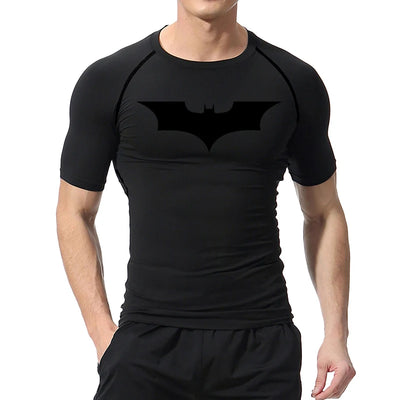 Bat Print Compression Shirts for Men Summer Short Sleeve Rash Guard Gym Workout Running Tshirt Athletic Quick Dry Tees Tops