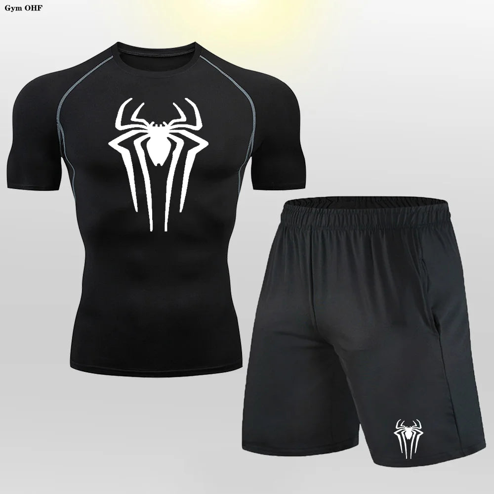 Men MMA Boxing Shorts Compression T Shirt Pants  Sportswear Spider