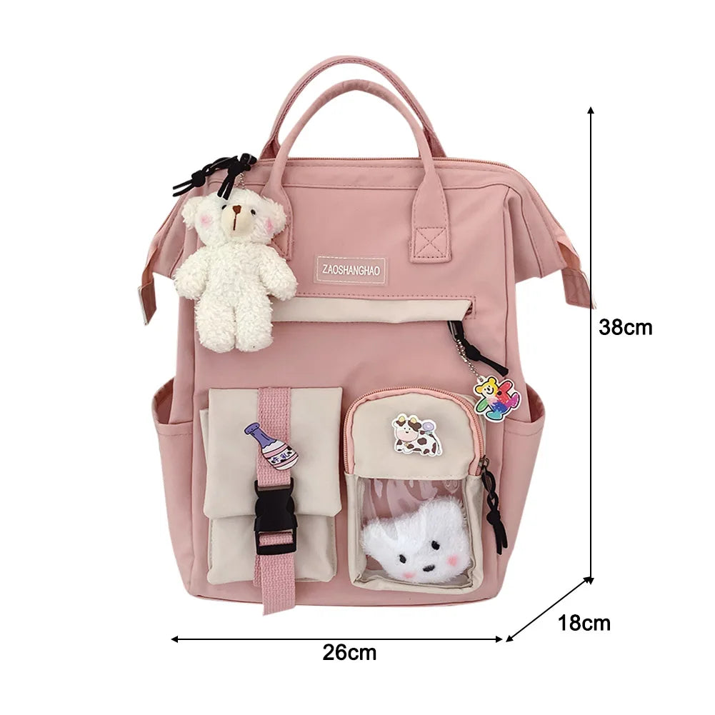 Nylon Bookbags with Plush Pendant Summer Backpack