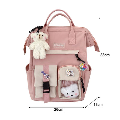 Nylon Bookbags with Plush Pendant Summer Backpack