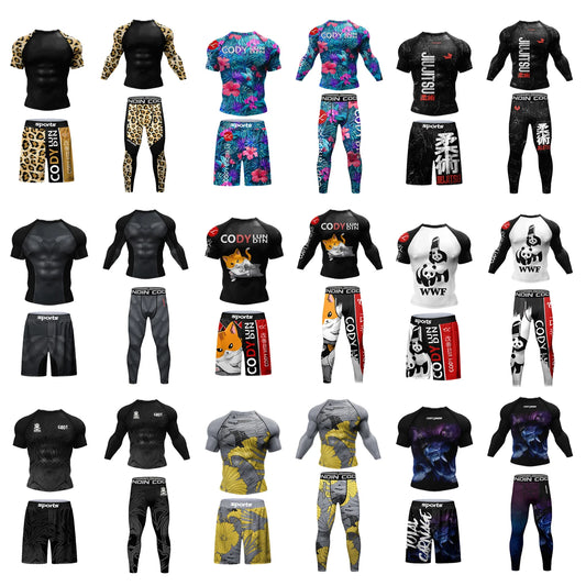 Hot sale Cody Lundin Durability MMA BJJ Rash Guard Tight Exercise Jogging T-Shirts+Pants 3D Print Compression Boxing Tracksuit