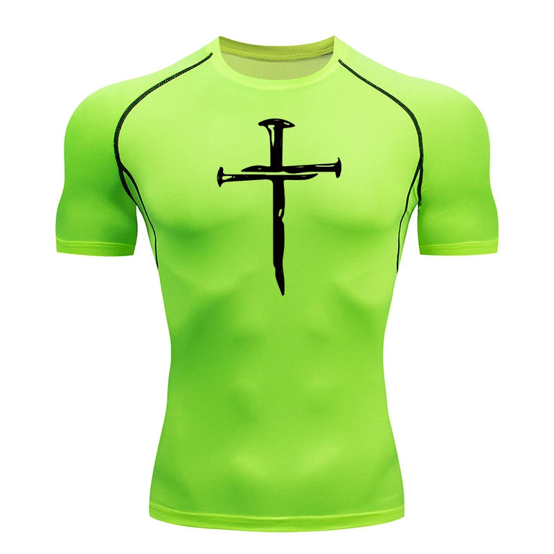 Christian Workout Compression Shirts Athletic Quick Dry Tshirts Tees Mens Gym Fitness Undershirts Tops Short Sleeve Rash Guard