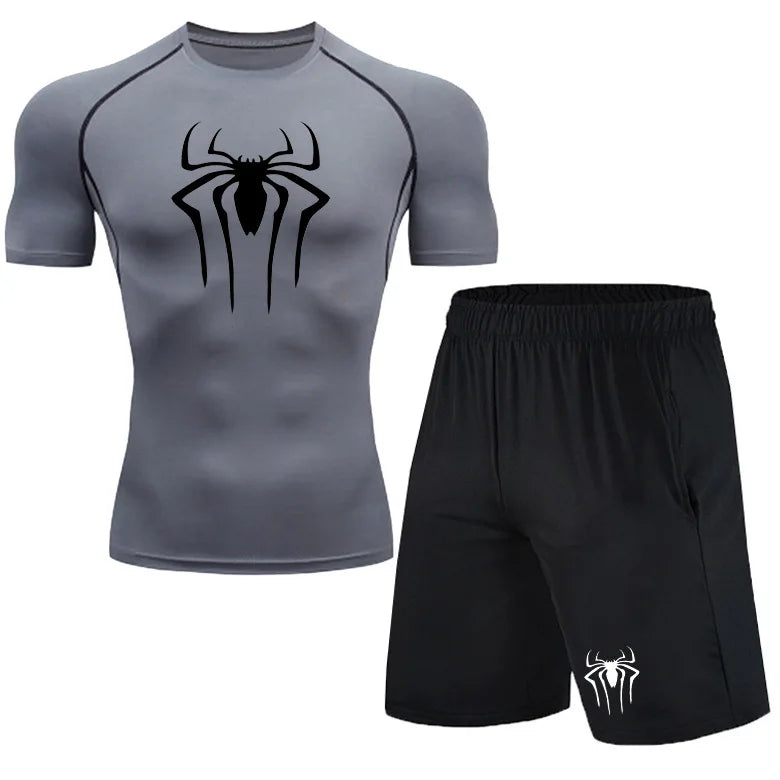 Spiderman Men's Compression Printing Shirts Short Sleeve & Shorts