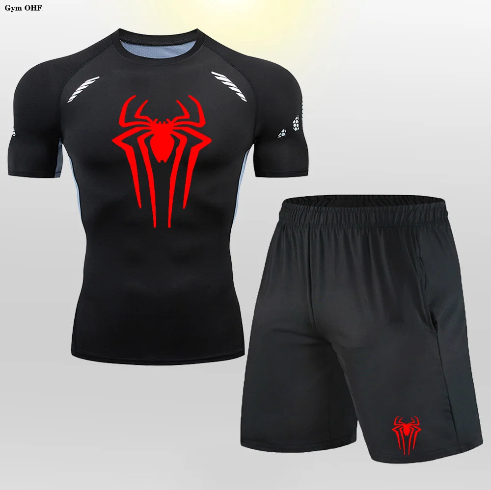 Men MMA Boxing Shorts Compression T Shirt Pants  Sportswear Spider