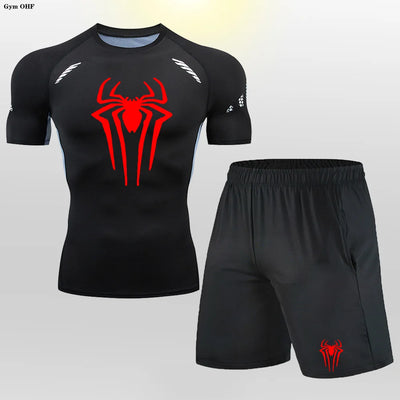 Men MMA Boxing Shorts Compression T Shirt Pants  Sportswear Spider