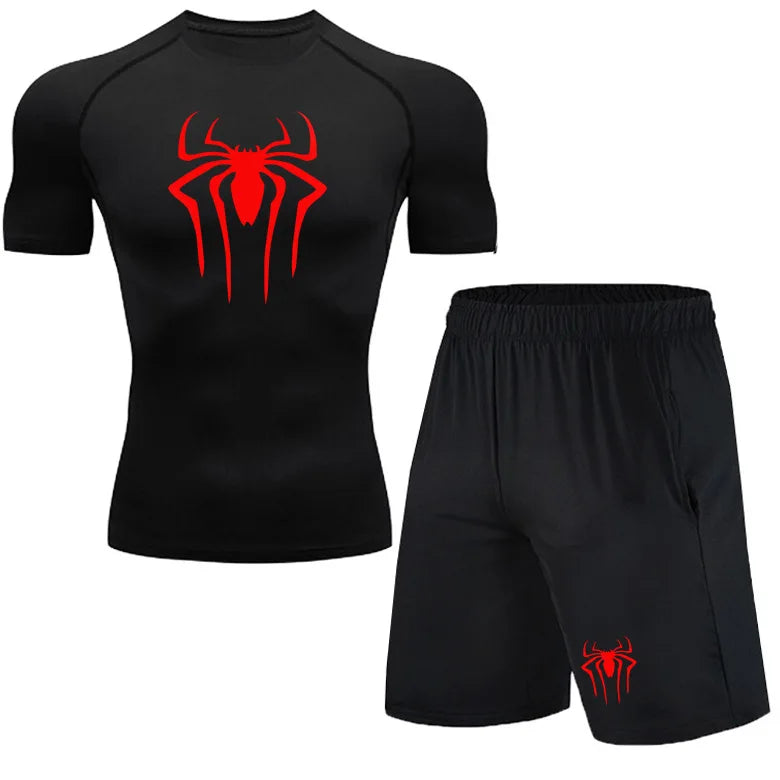 Spiderman Men's Compression Printing Shirts Short Sleeve & Shorts