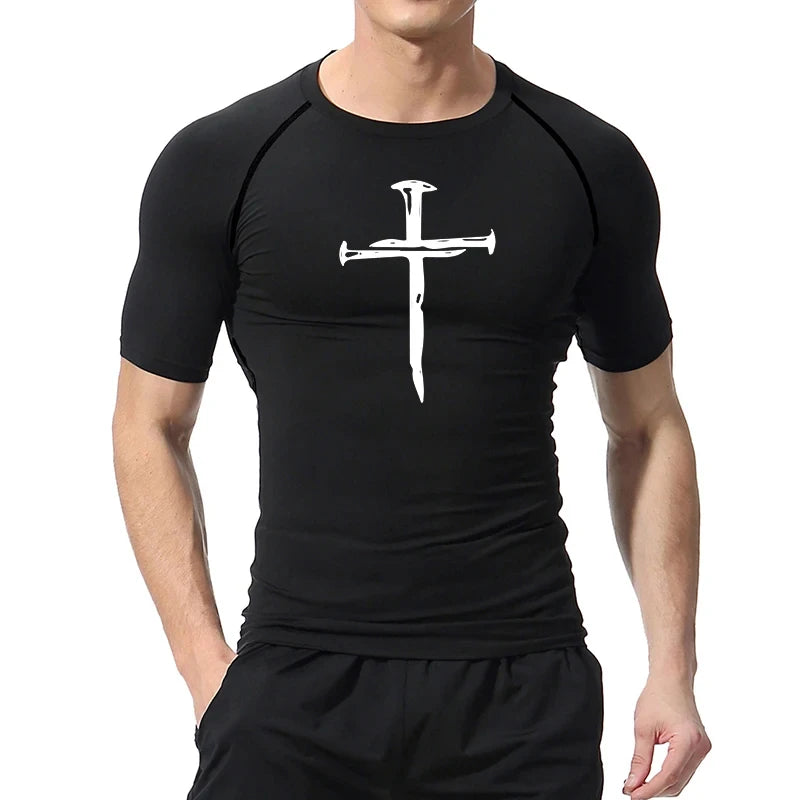 Christian Workout Compression Shirts Athletic Quick Dry Tshirts Tees Mens Gym Fitness Undershirts Tops Short Sleeve Rash Guard