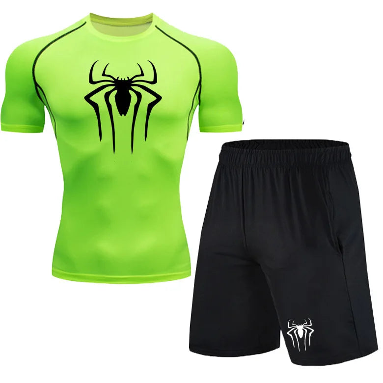 Spiderman Men's Compression Printing Shirts Short Sleeve & Shorts