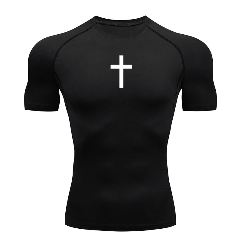 Christian Workout Compression Shirts Athletic Quick Dry Tshirts Tees Mens Gym Fitness Undershirts Tops Short Sleeve Rash Guard