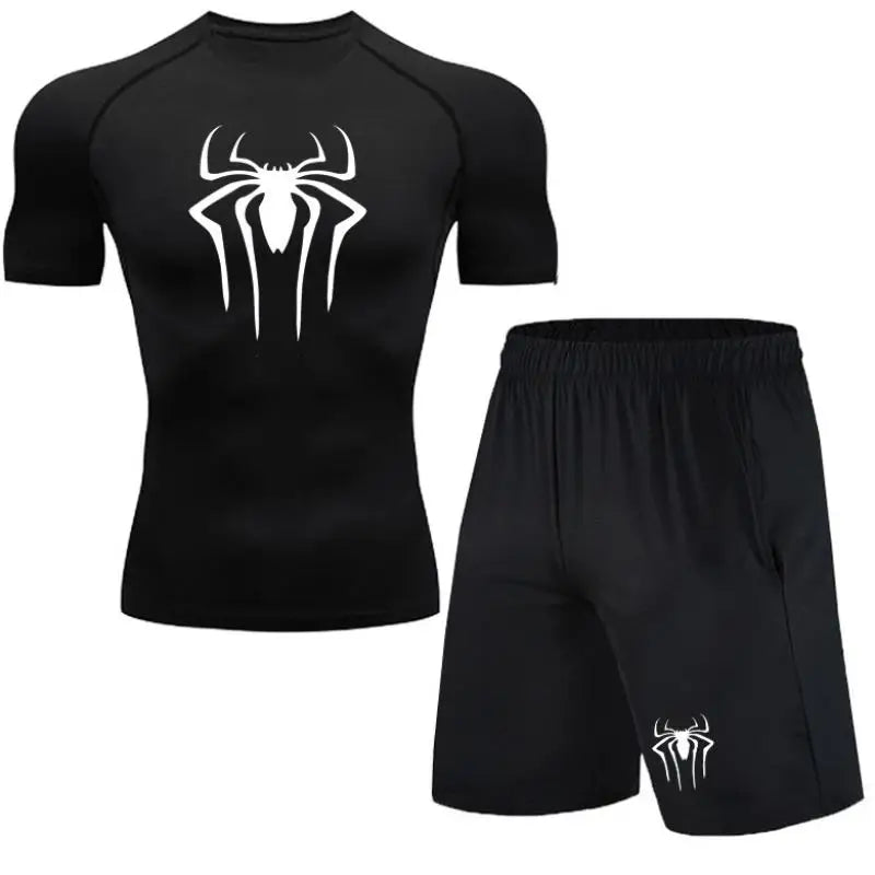 Spiderman Men's Compression Printing Shirts Short Sleeve & Shorts