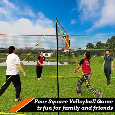 4-Way Volleyball and Badminton Combo Net with Volleyball, Hammer and Bag - Adjustable Height Four Square Volleyball Game Set