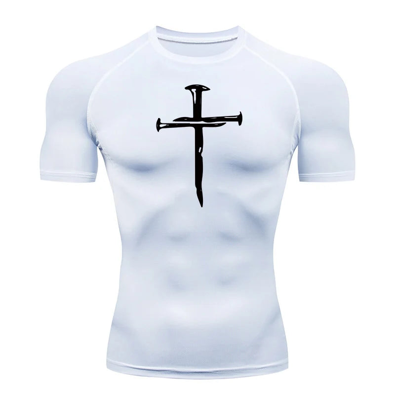 Christian Workout Compression Shirts Athletic Quick Dry Tshirts Tees Mens Gym Fitness Undershirts Tops Short Sleeve Rash Guard