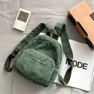 Casual Small Backpacks Aesthetic Corduroy Mini Backpack Purse Japanese Style Travel Roomly Double Shoulder Bags New Hot