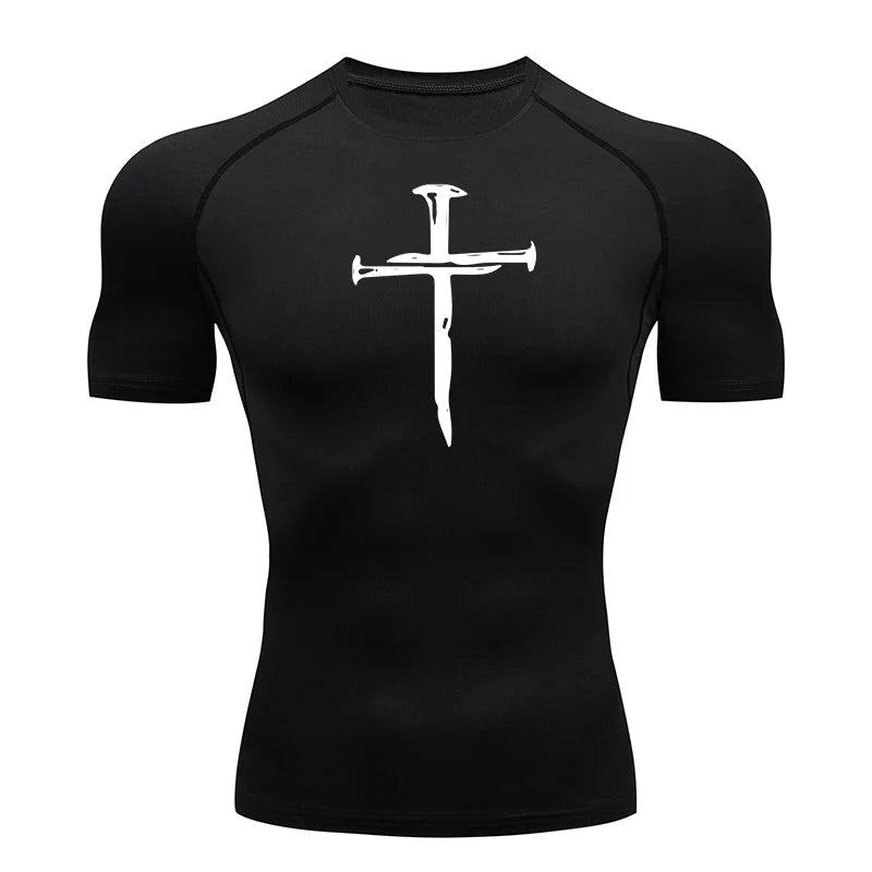 Christian Workout Compression Shirts Athletic Quick Dry Tshirts Tees Mens Gym Fitness Undershirts Tops Short Sleeve Rash Guard