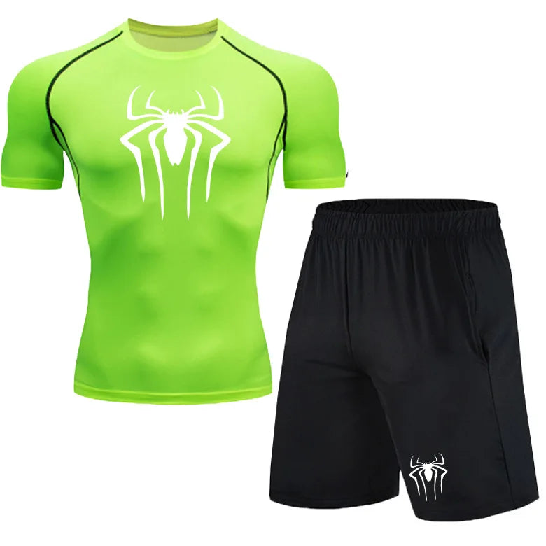 Spiderman Men's Compression Printing Shirts Short Sleeve & Shorts