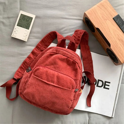 Casual Small Backpacks Aesthetic Corduroy Mini Backpack Purse Japanese Style Travel Roomly Double Shoulder Bags New Hot