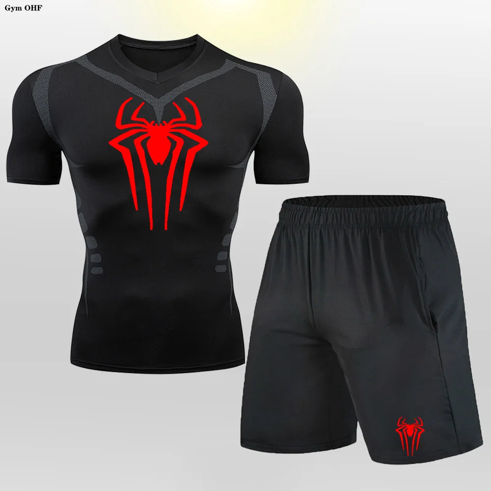 Men MMA Boxing Shorts Compression T Shirt Pants  Sportswear Spider