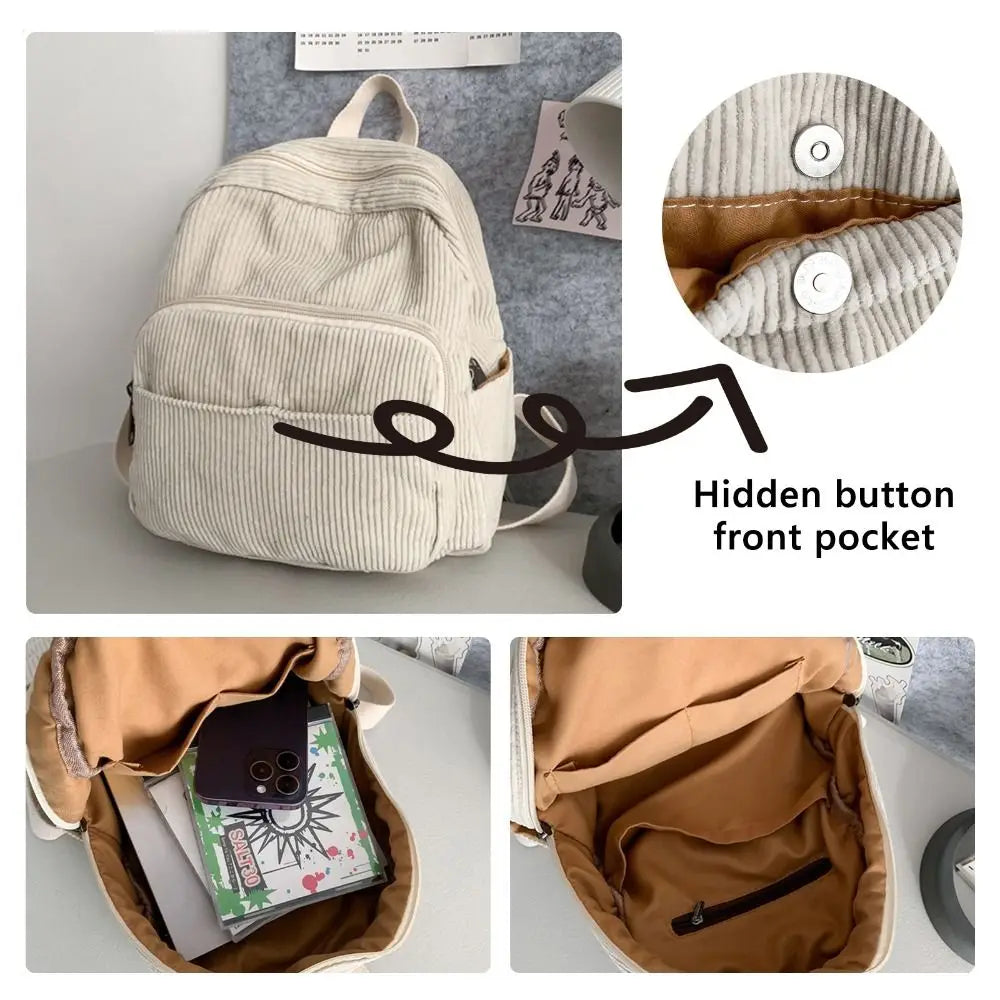 Casual Small Backpacks Aesthetic Corduroy Mini Backpack Purse Japanese Style Travel Roomly Double Shoulder Bags New Hot