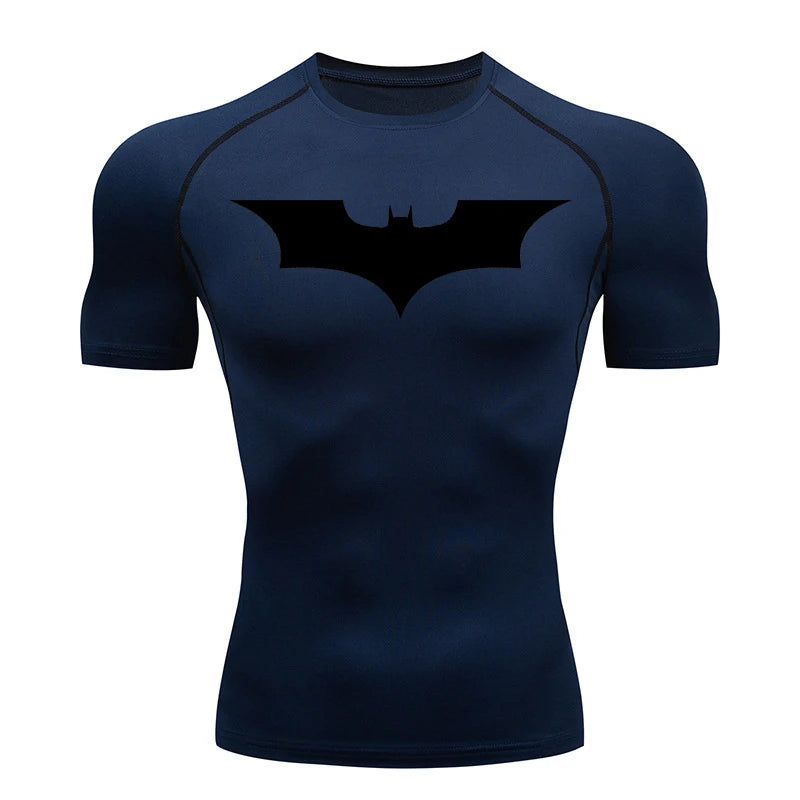 Bat Print Compression Shirts for Men Summer Short Sleeve Rash Guard Gym Workout Running Tshirt Athletic Quick Dry Tees Tops