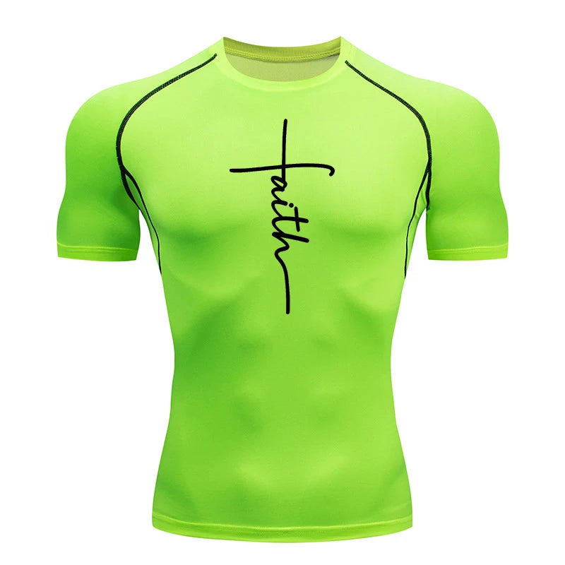 Christian Workout Compression Shirts Athletic Quick Dry Tshirts Tees Mens Gym Fitness Undershirts Tops Short Sleeve Rash Guard