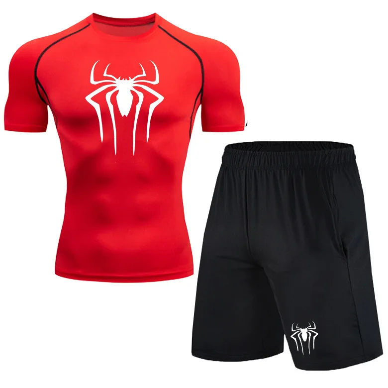 Spiderman Men's Compression Printing Shirts Short Sleeve & Shorts