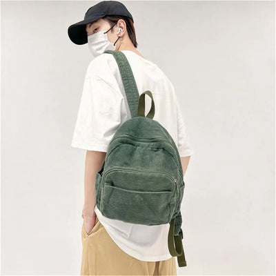 Casual Small Backpacks Aesthetic Corduroy Mini Backpack Purse Japanese Style Travel Roomly Double Shoulder Bags New Hot
