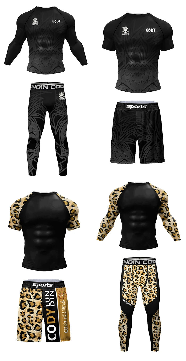 Hot sale Cody Lundin Durability MMA BJJ Rash Guard Tight Exercise Jogging T-Shirts+Pants 3D Print Compression Boxing Tracksuit